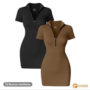 Black and Brown Zip-Up Ribbed Dresses